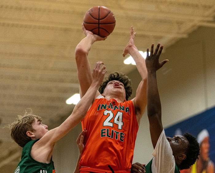 Raleigh Burgess of Cincinnati s Sycamore High School, in action in Westfield, Saturday, May 14, 2022, at the AAU basketball Adidas May Classic.